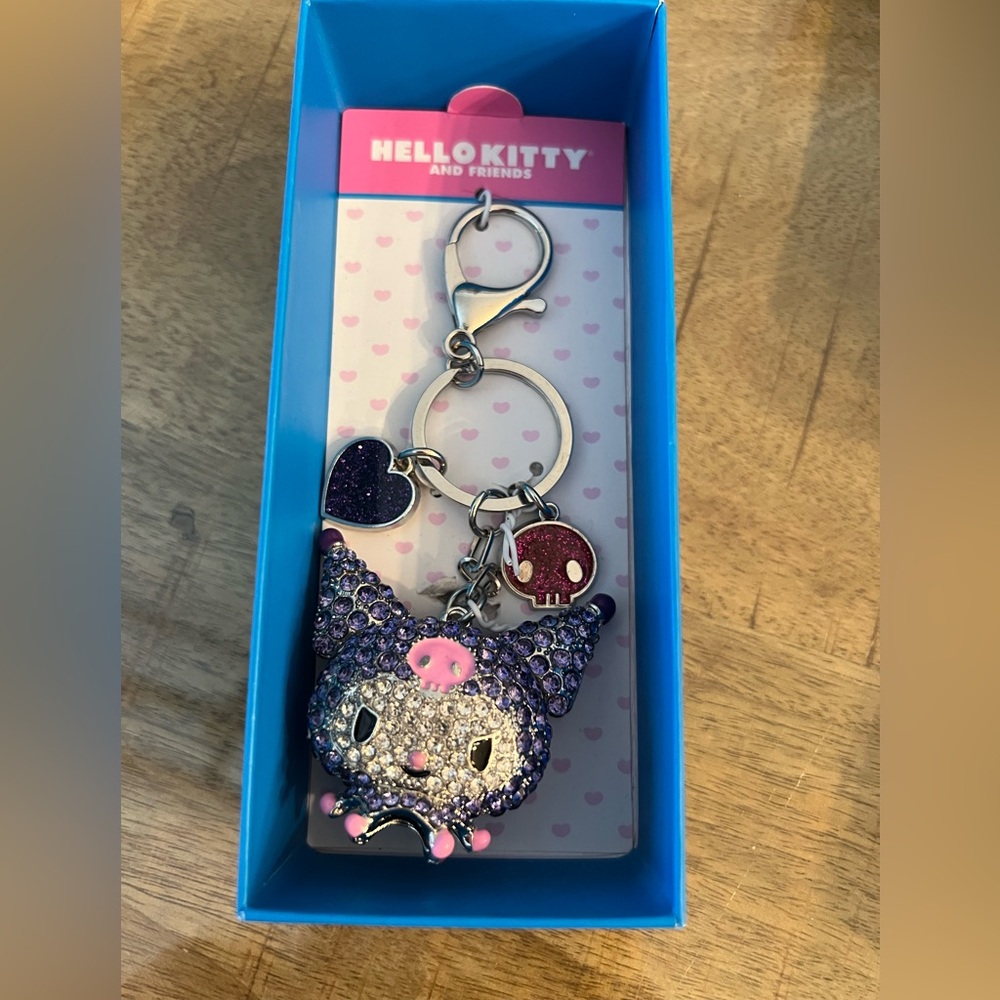 Hello Kitty Kuromi rhinestones Keychain with Purple and Silver